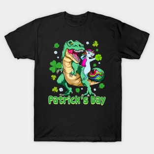 Unicorn Ridding Dinosaur Patrick's Day T-Shirt